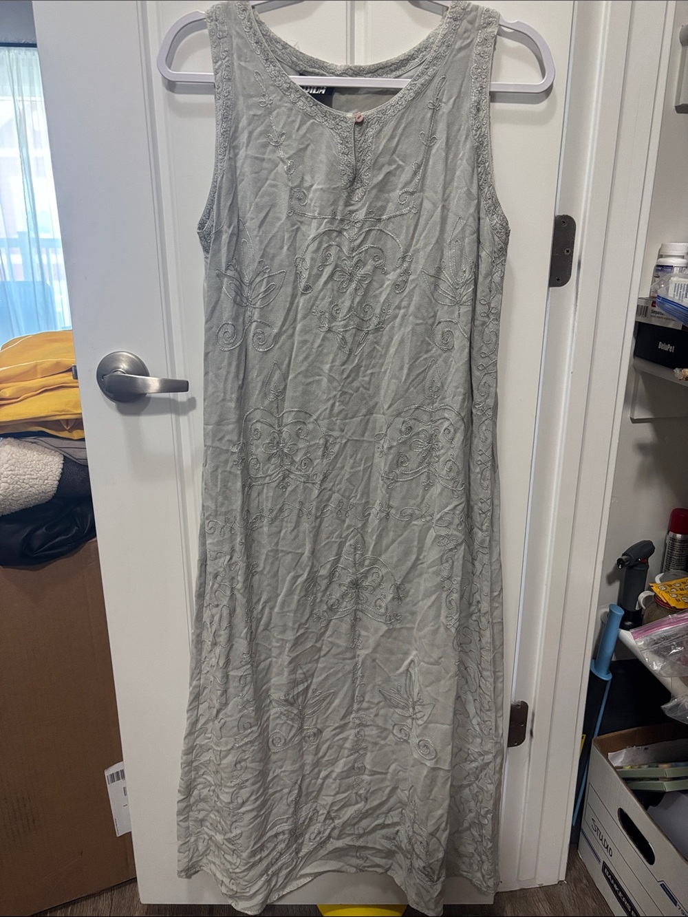 BILA Linen Blend Embroidered Maxi Dress